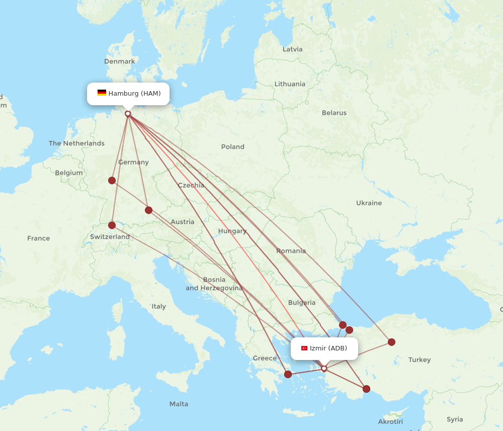 HAM to ADB flights and routes map