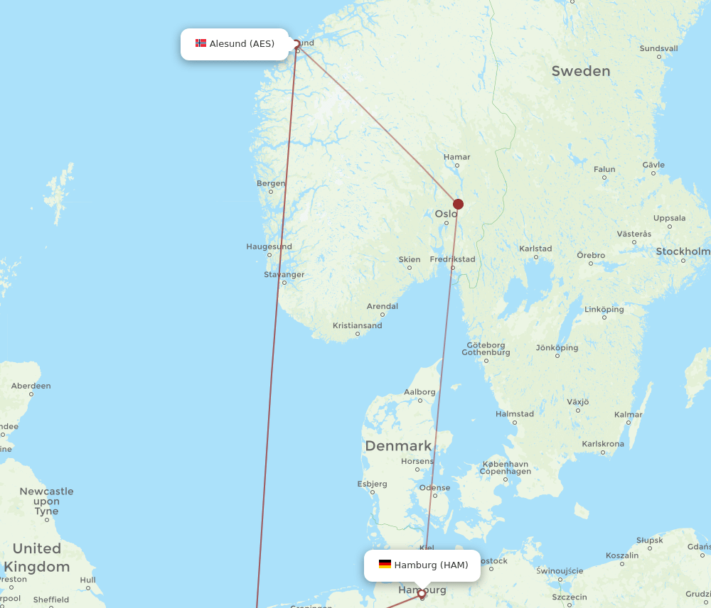 HAM to AES flights and routes map