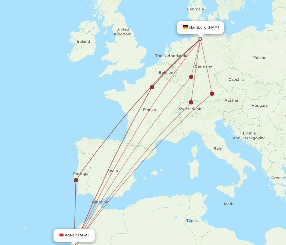 HAM-AGA flight routes