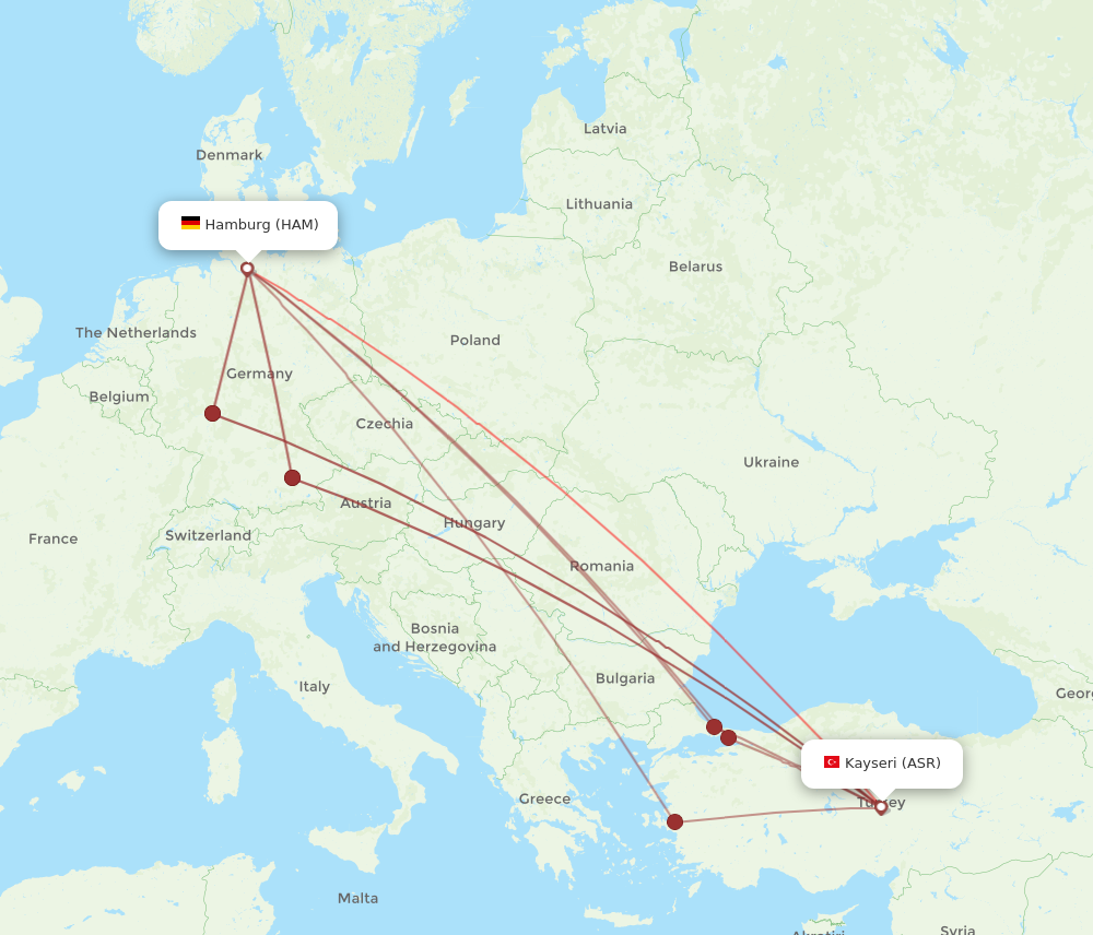 HAM to ASR flights and routes map