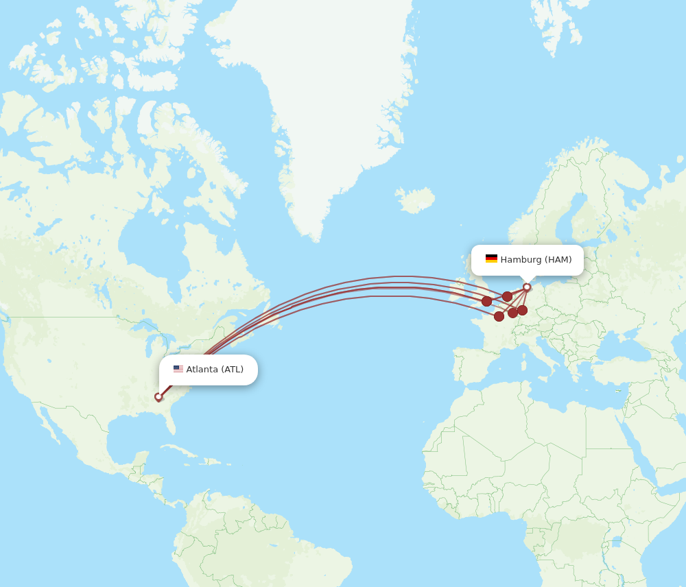 HAM to ATL flights and routes map