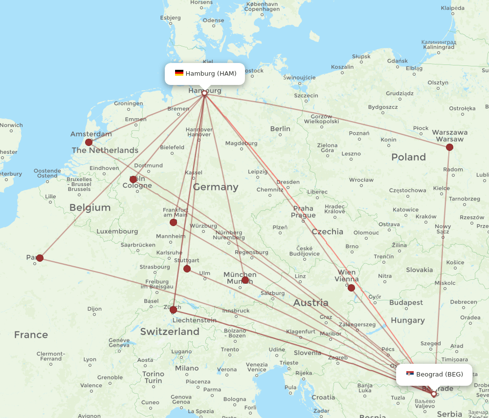 HAM-BEG flight routes