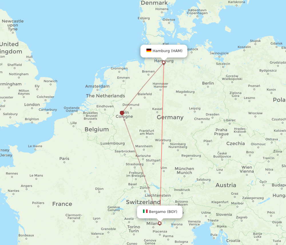 HAM to BGY flights and routes map