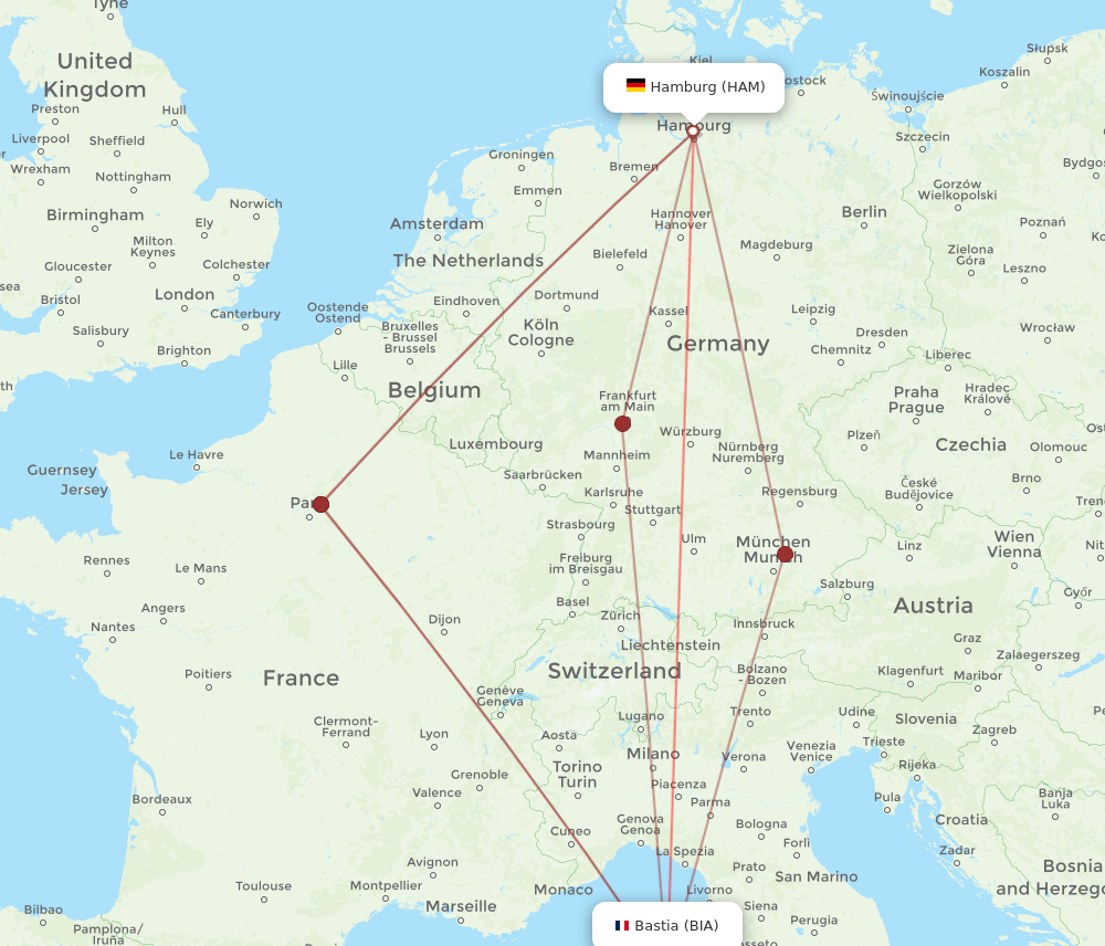 HAM to BIA flights and routes map