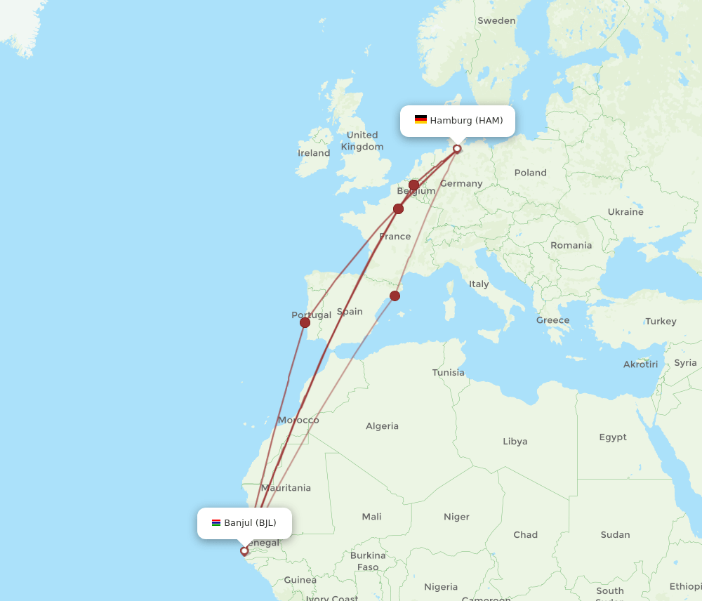 HAM-BJL flight routes