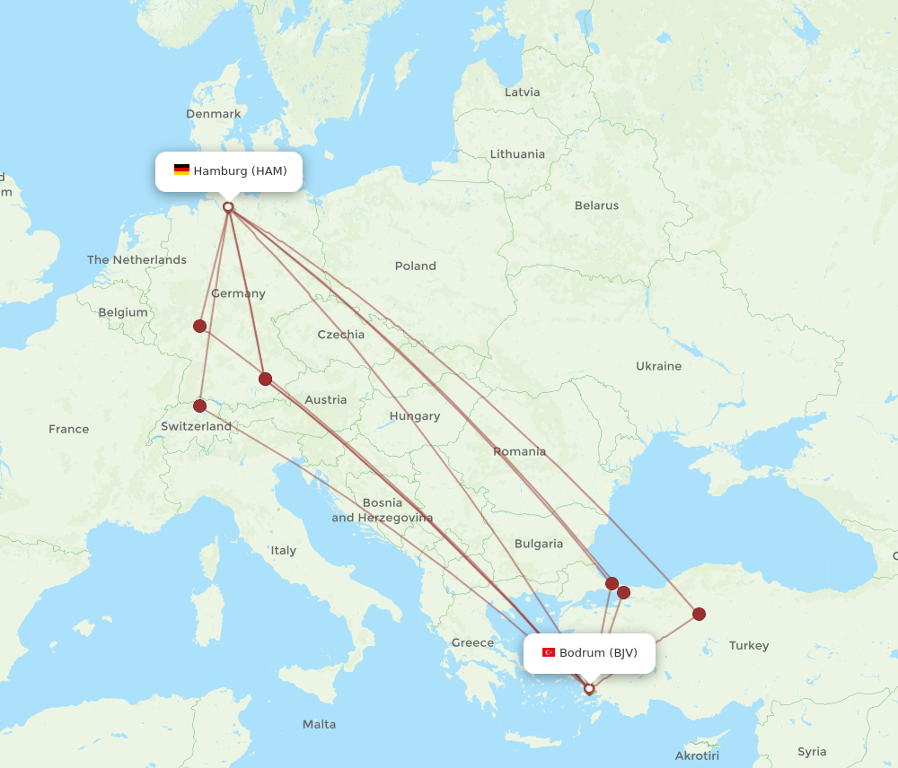 HAM to BJV flights and routes map