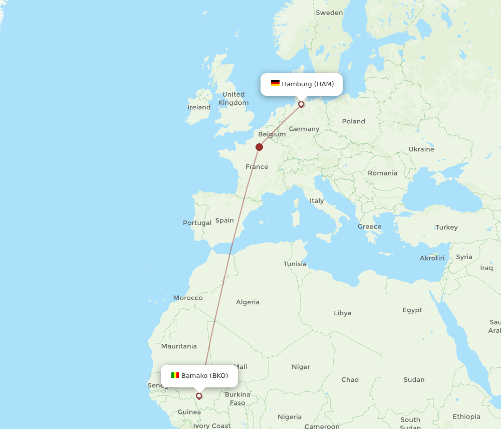 HAM to BKO flights and routes map