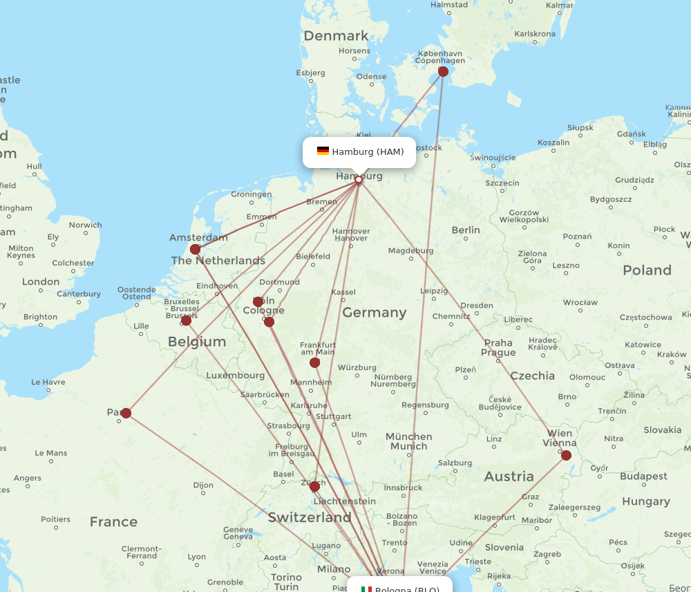 HAM to BLQ flights and routes map
