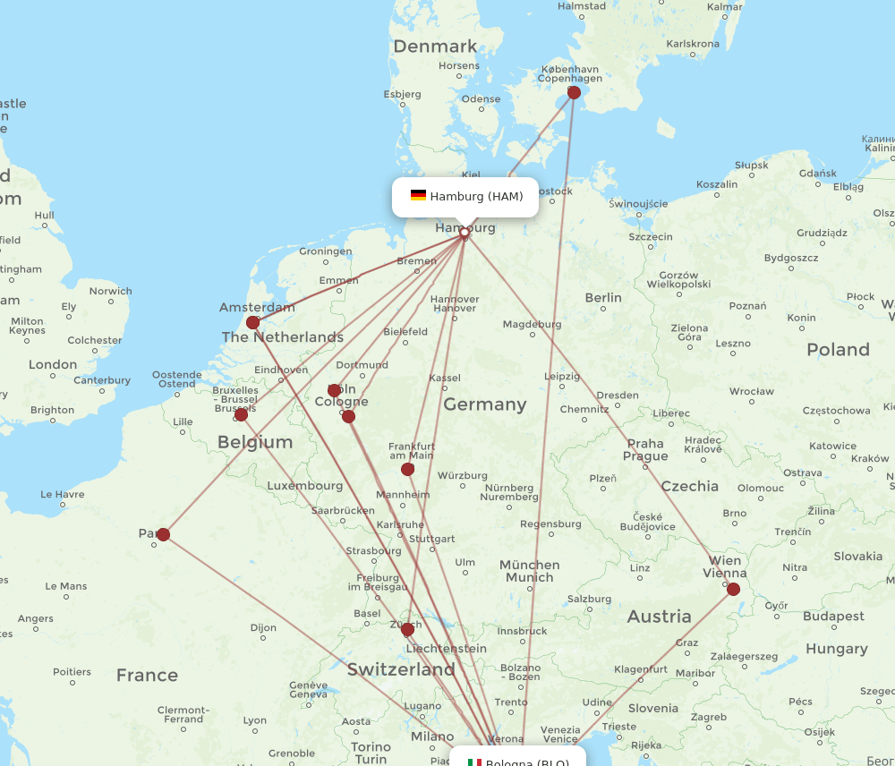 HAM-BLQ flight routes