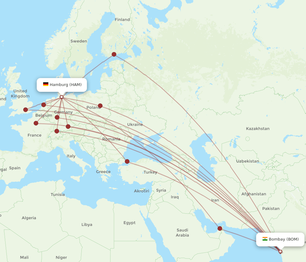 HAM-BOM flight routes