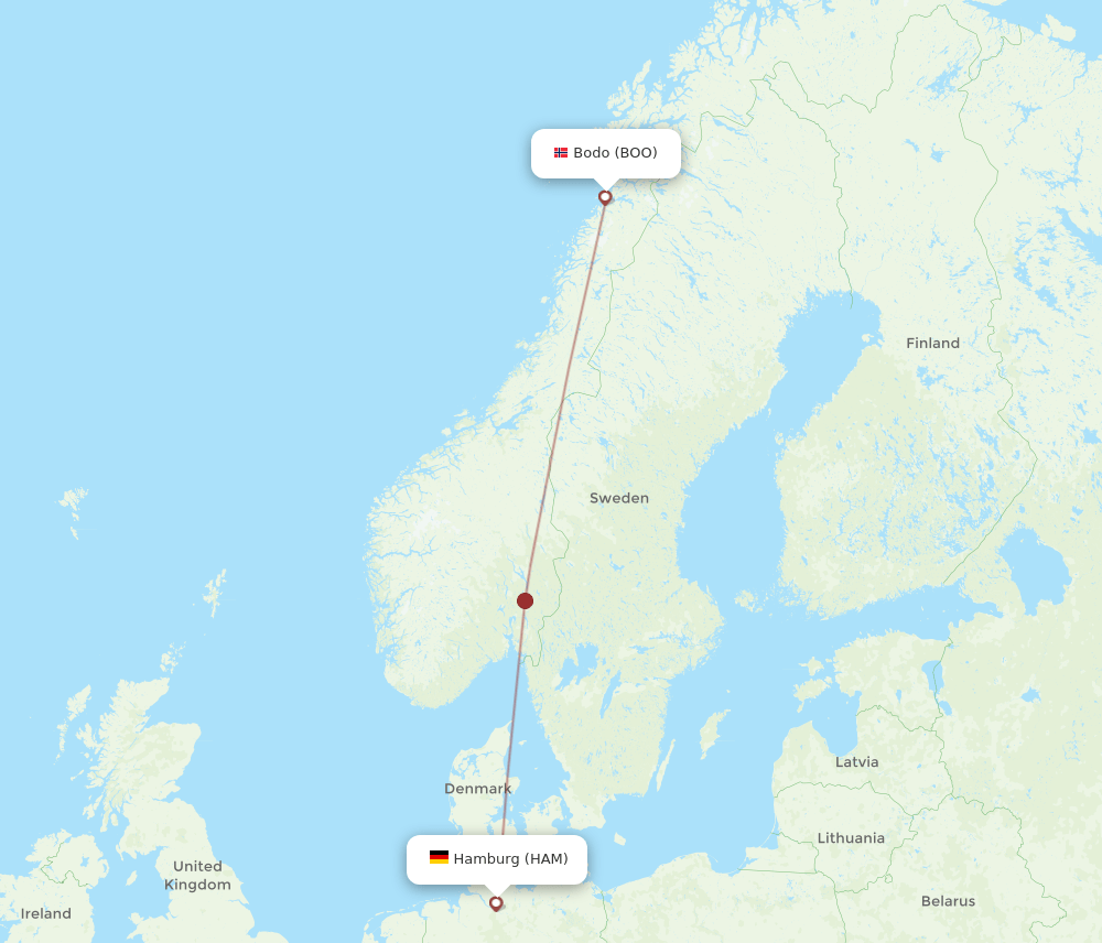 HAM to BOO flights and routes map