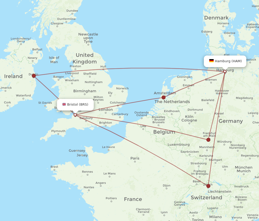 HAM to BRS flights and routes map