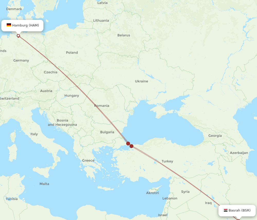 HAM to BSR flights and routes map