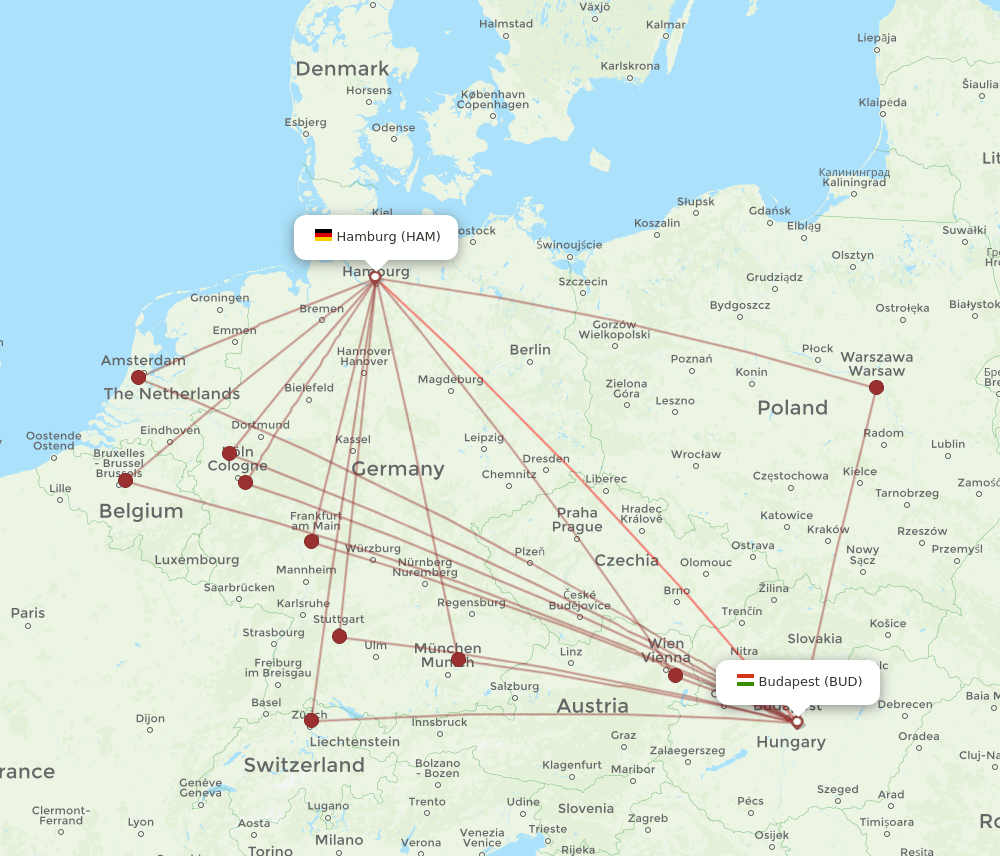 HAM-BUD flight routes