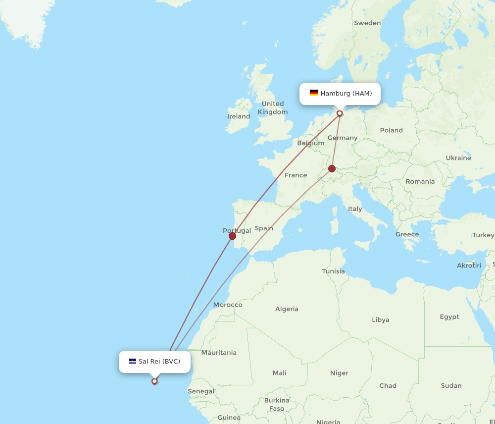 HAM-BVC flight routes