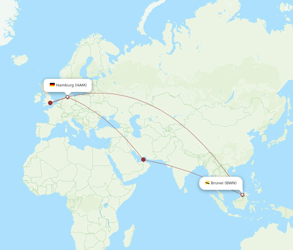 HAM-BWN flight routes