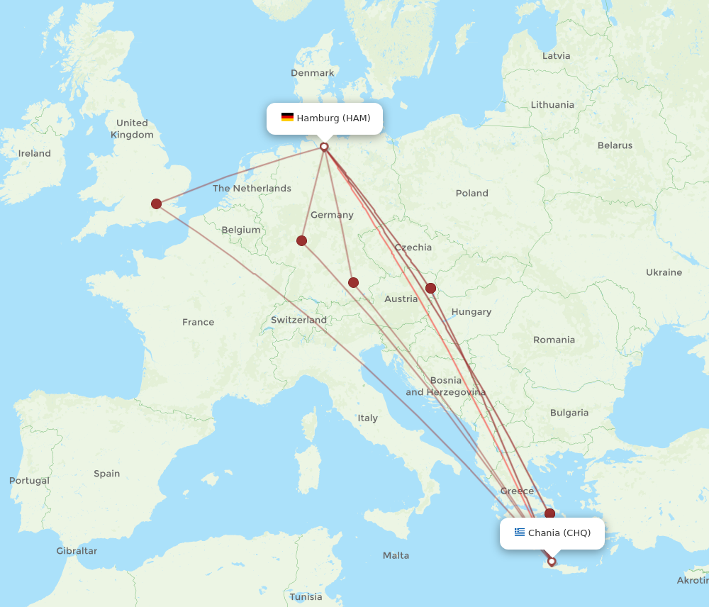 HAM to CHQ flights and routes map