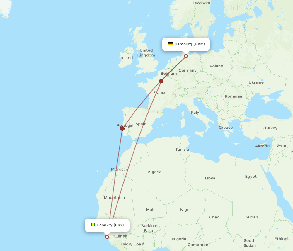 HAM-CKY flight routes