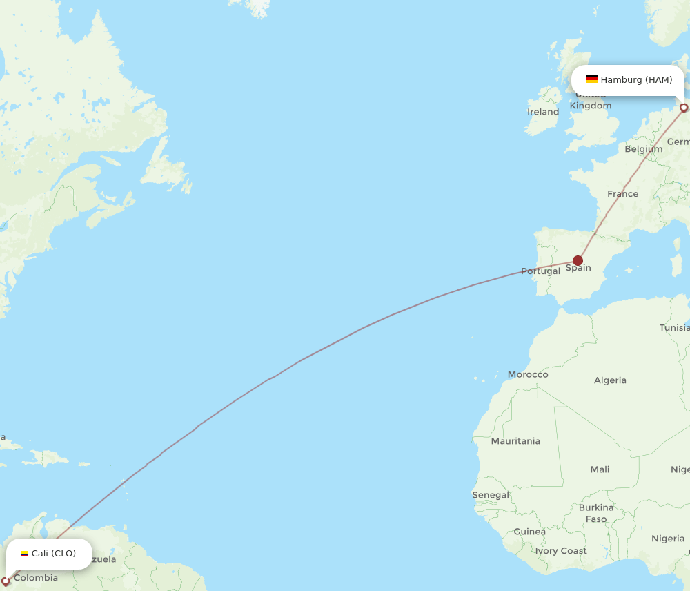 HAM to CLO flights and routes map
