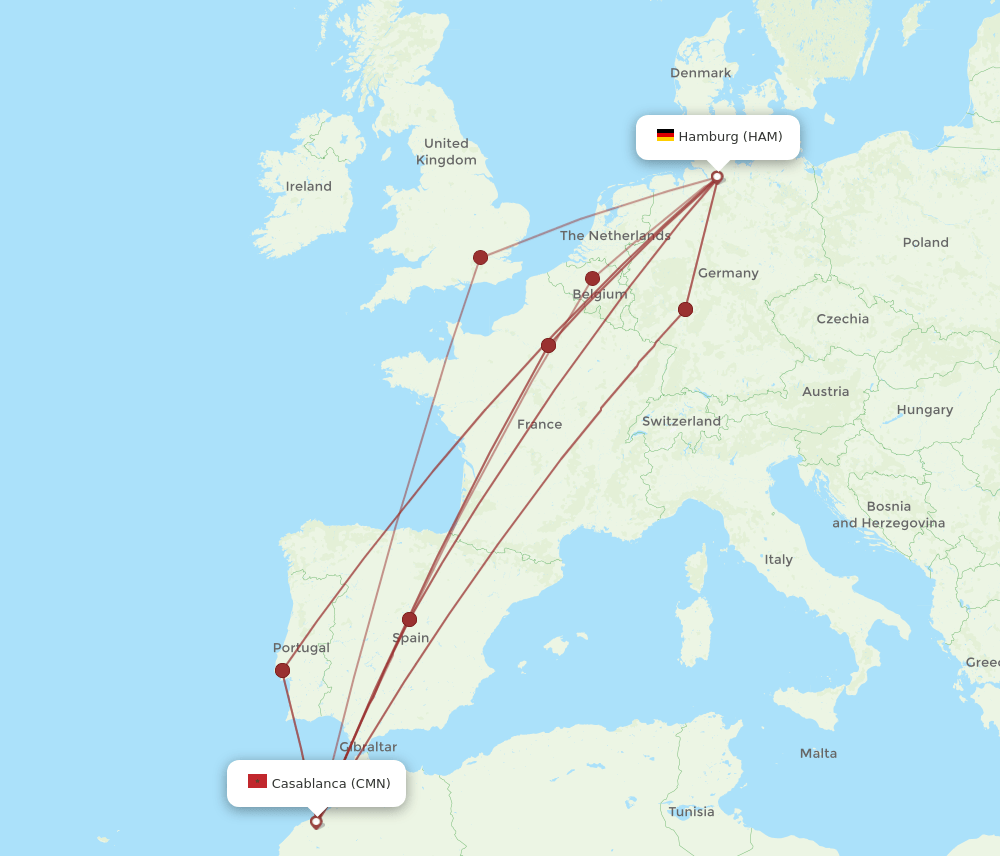 HAM-CMN flight routes
