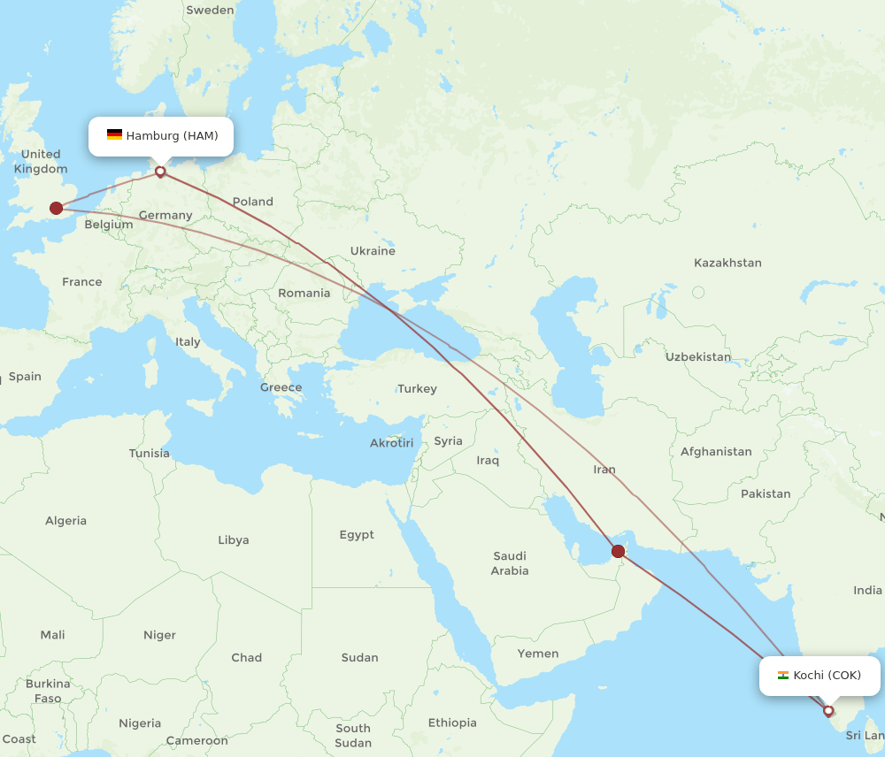 HAM-COK flight routes