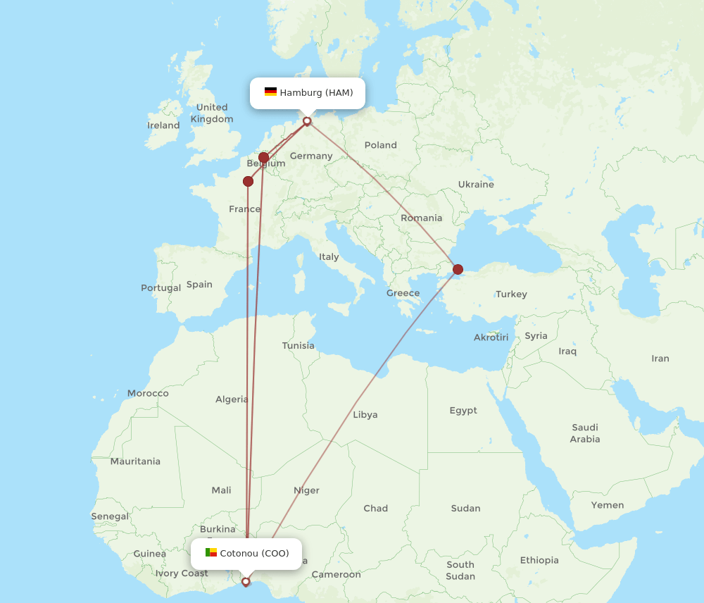 HAM to COO flights and routes map