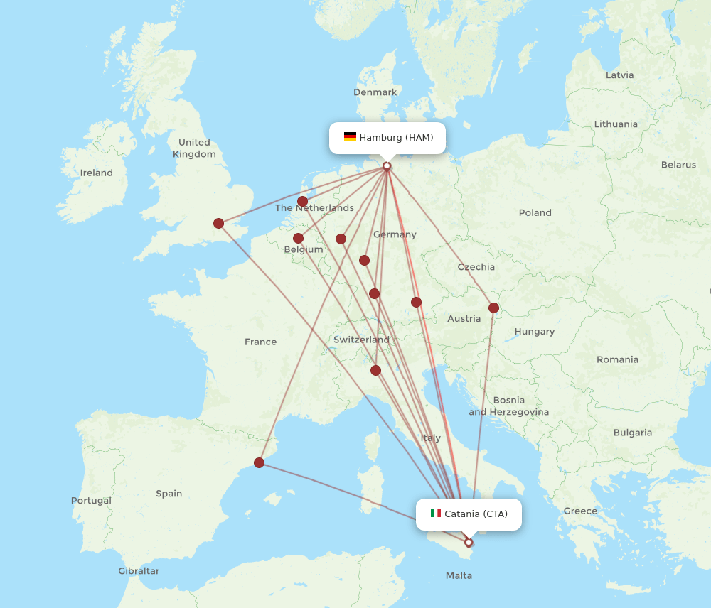 HAM to CTA flights and routes map