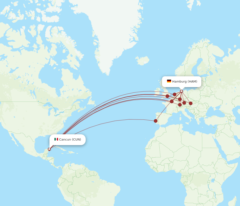 HAM-CUN flight routes