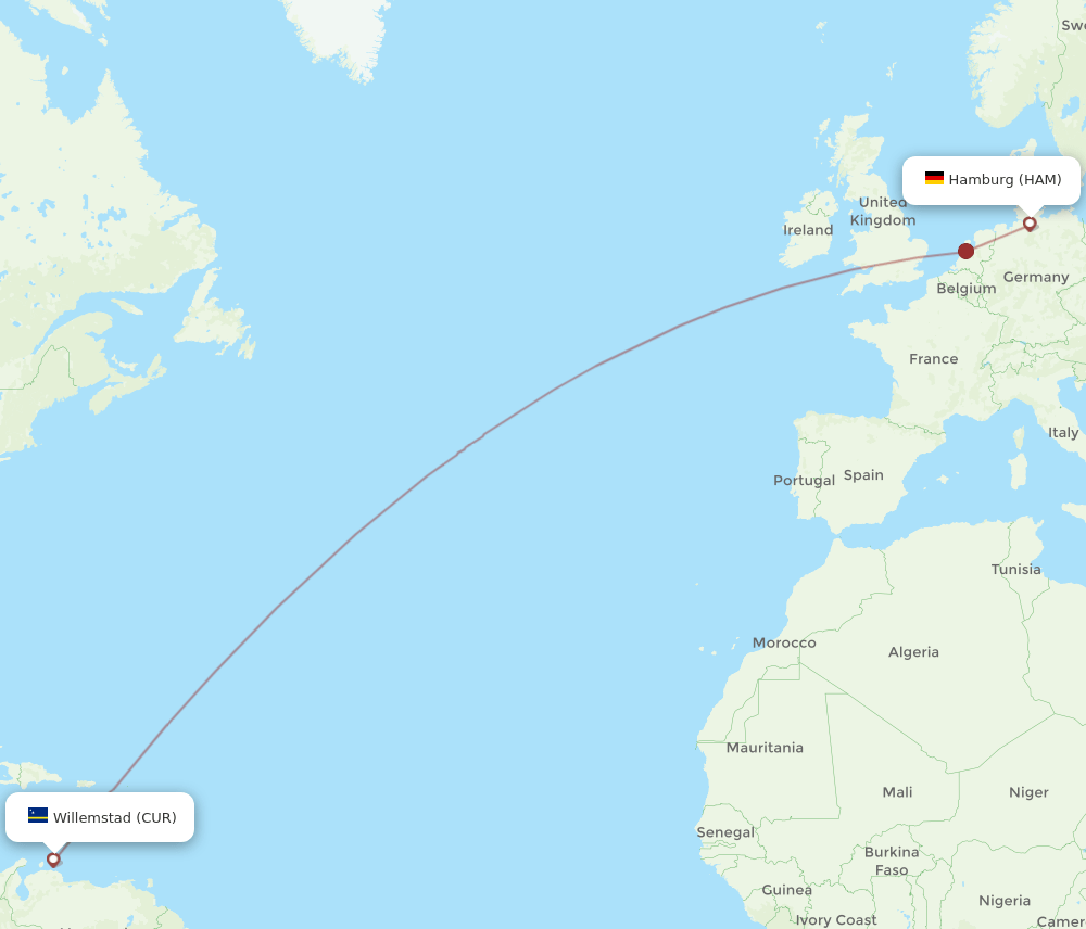 HAM-CUR flight routes