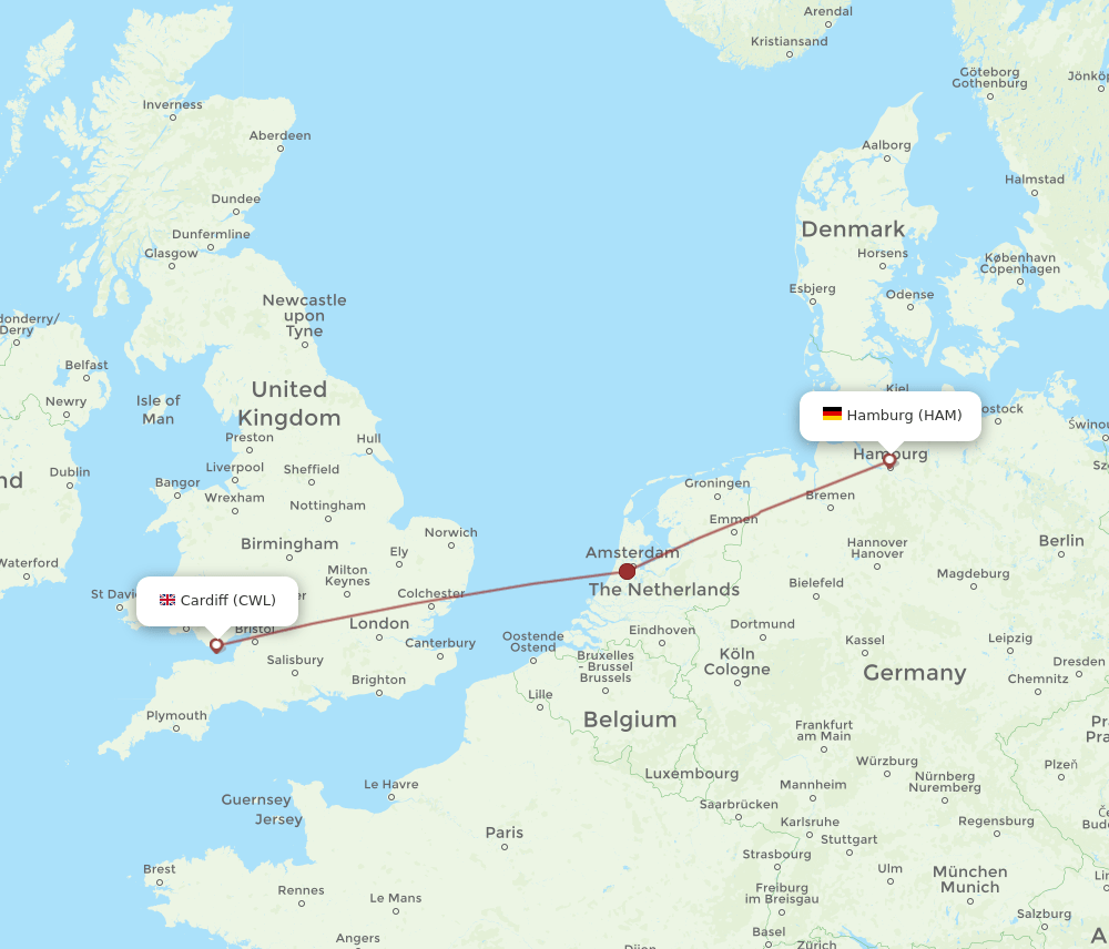 HAM-CWL flight routes