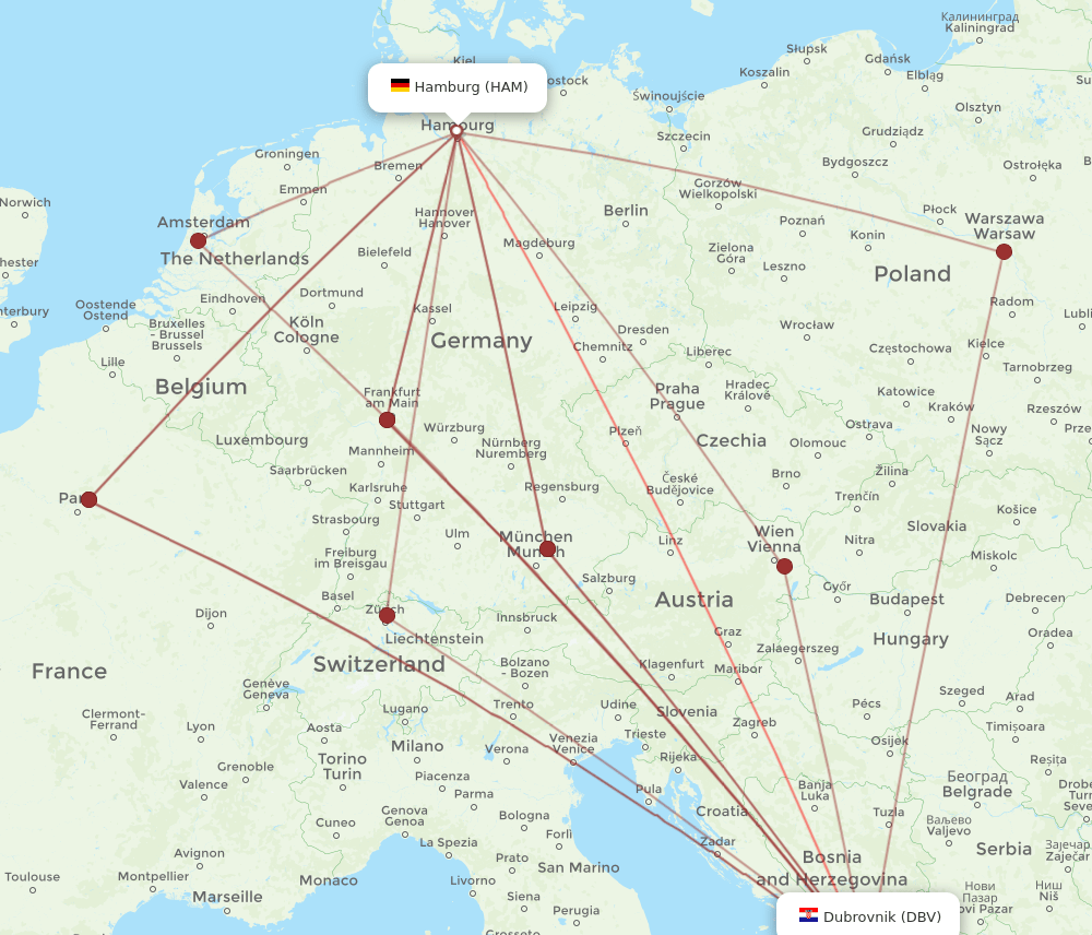 HAM-DBV flight routes