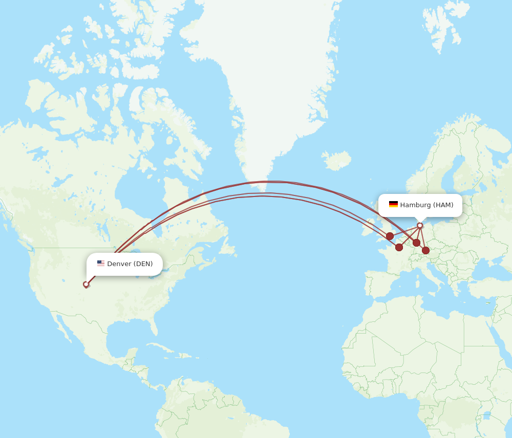 HAM to DEN flights and routes map