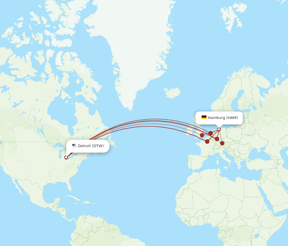 HAM-DTW flight routes
