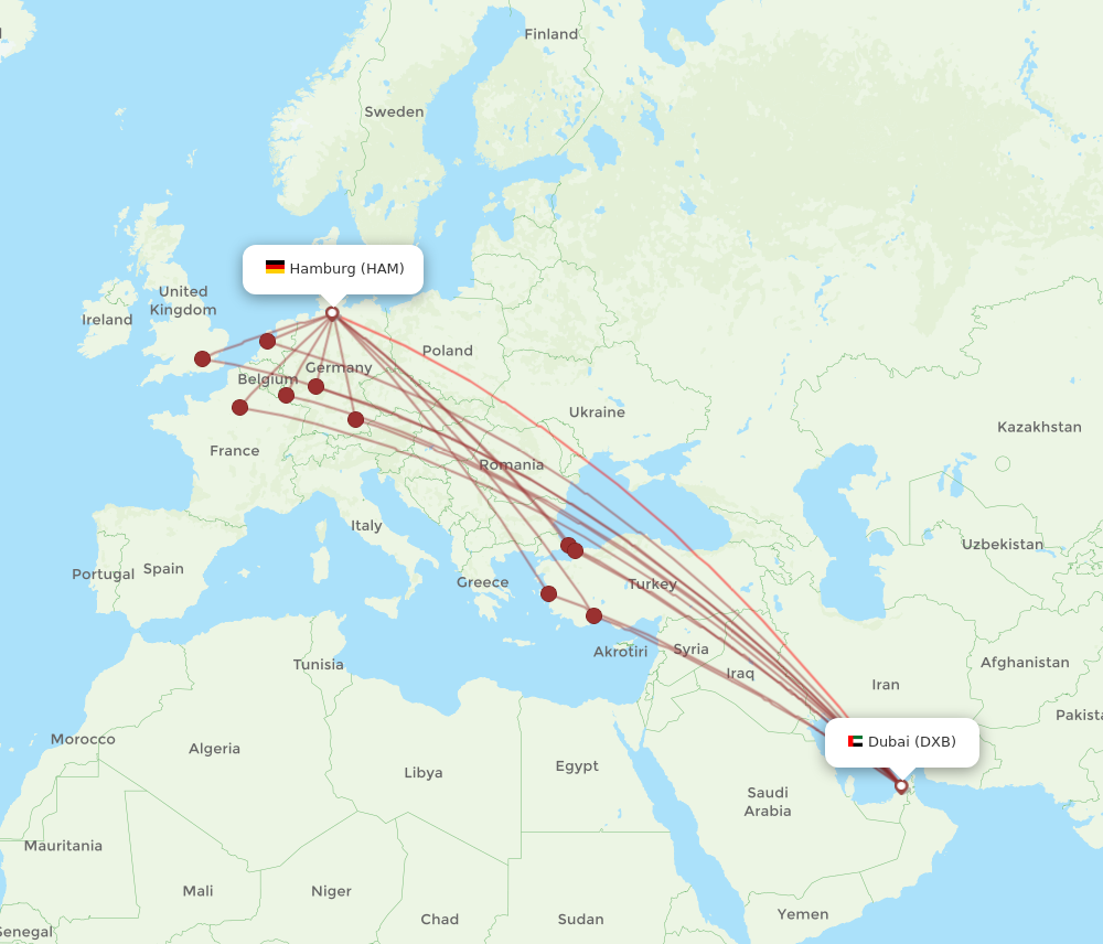 HAM to DXB flights and routes map