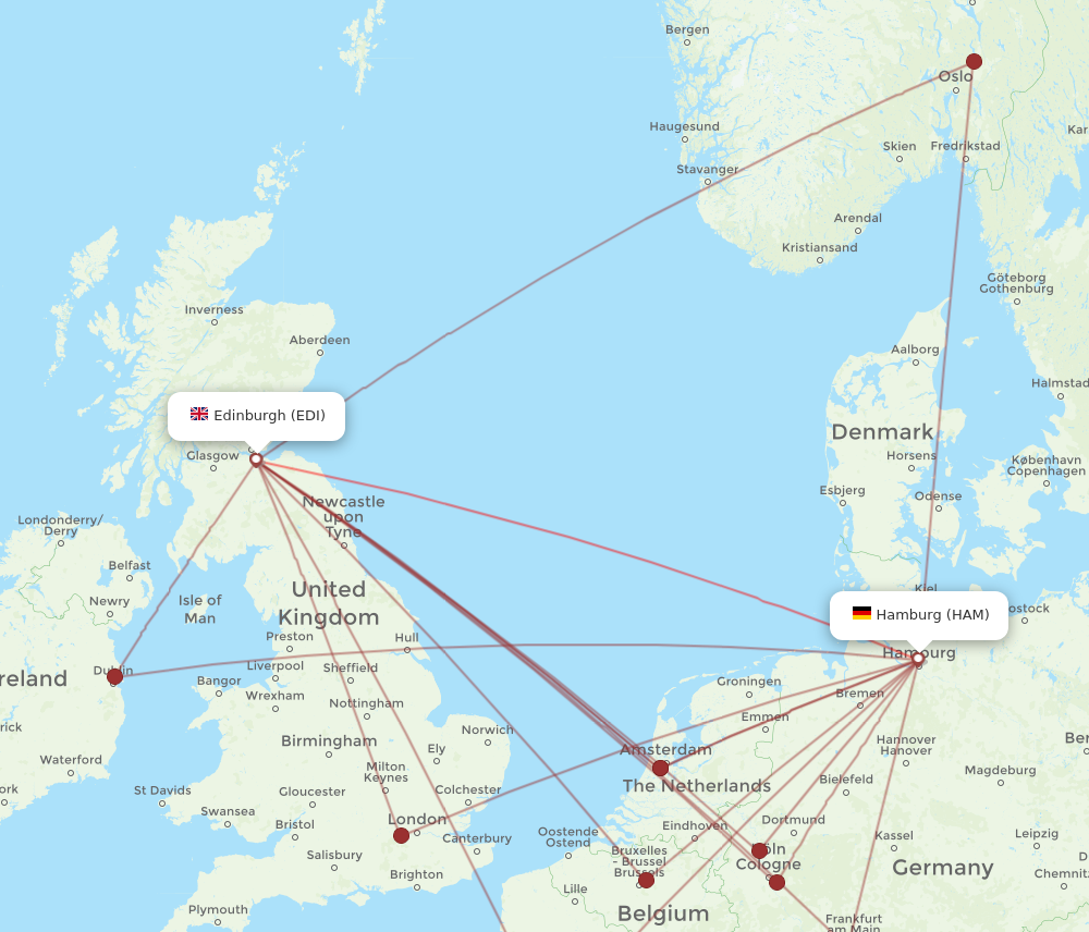 HAM to EDI flights and routes map