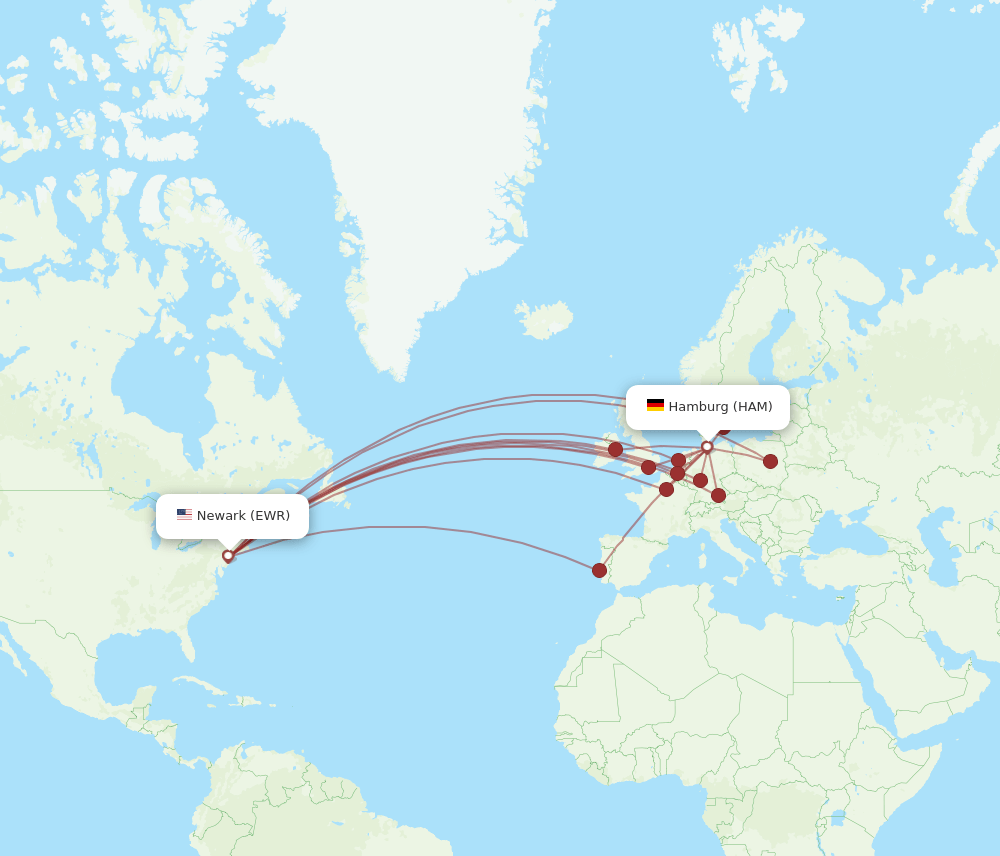 HAM to EWR flights and routes map