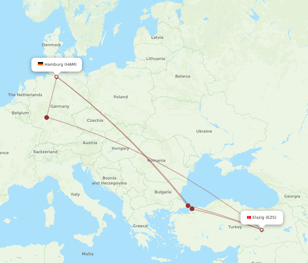 HAM to EZS flights and routes map