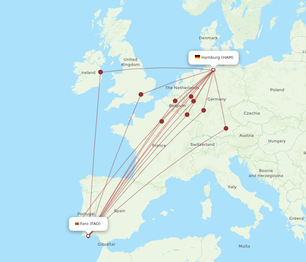 HAM to FAO flights and routes map