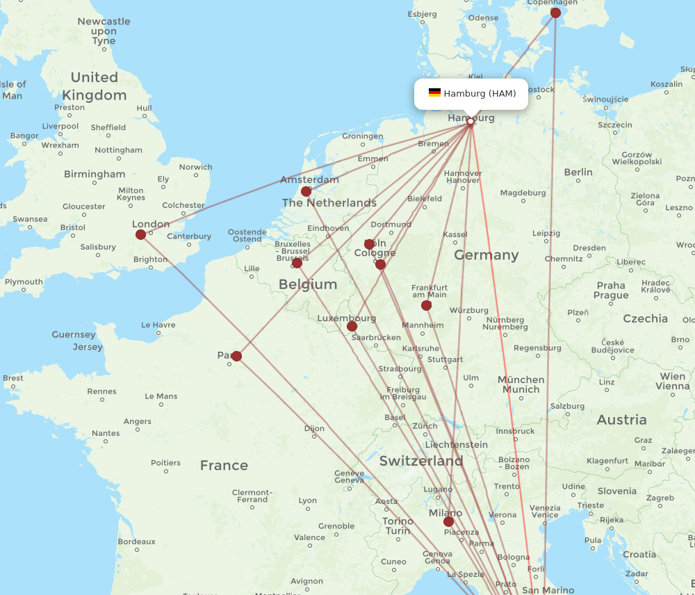 HAM to FCO flights and routes map