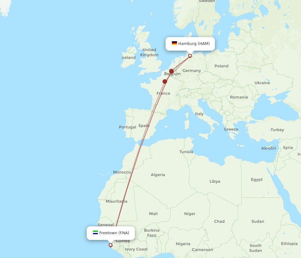 HAM-FNA flight routes