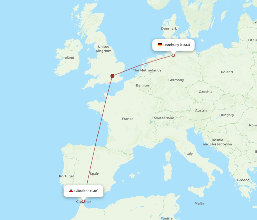 HAM to GIB flights and routes map