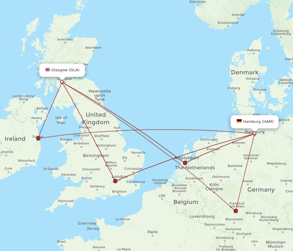 HAM to GLA flights and routes map