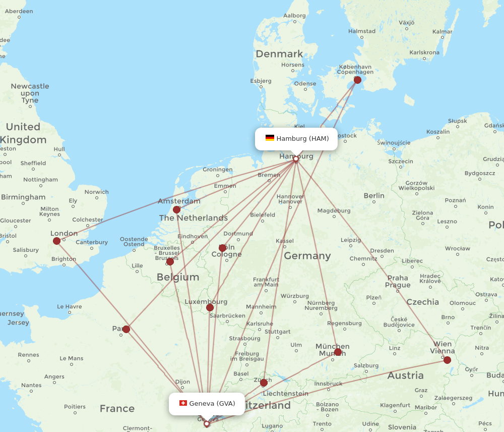 HAM to GVA flights and routes map