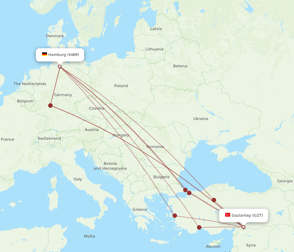 HAM to GZT flights and routes map
