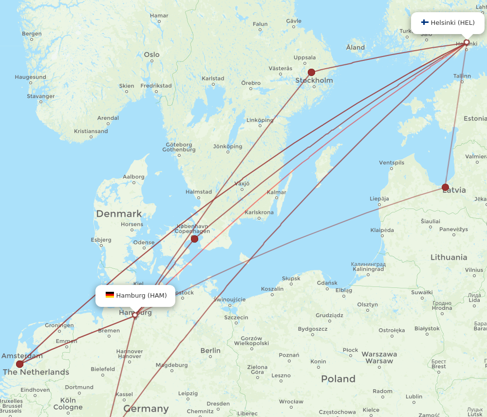 HAM to HEL flights and routes map