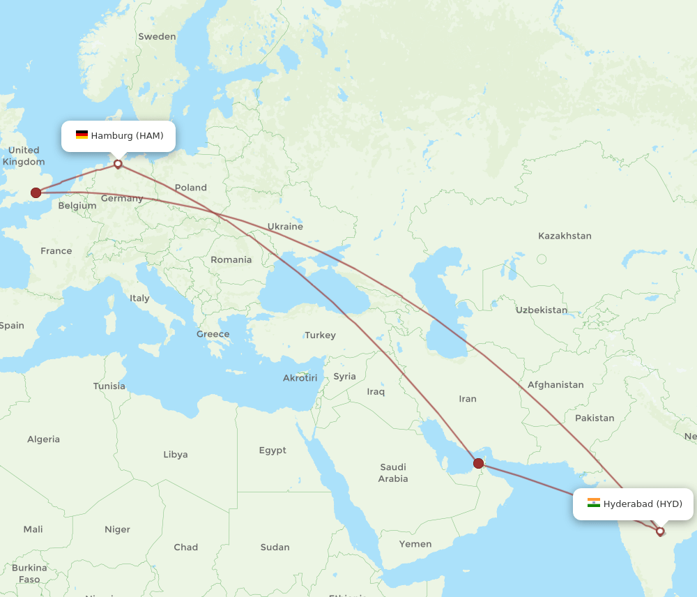 HAM-HYD flight routes