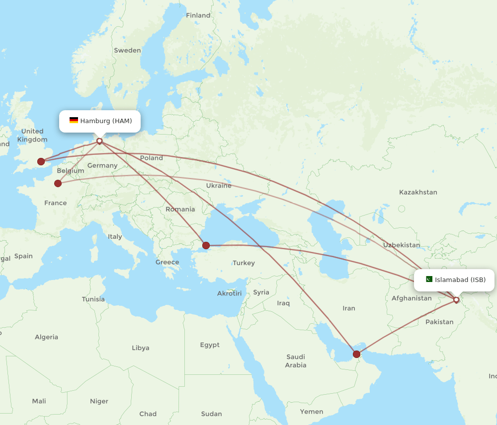 HAM-ISB flight routes