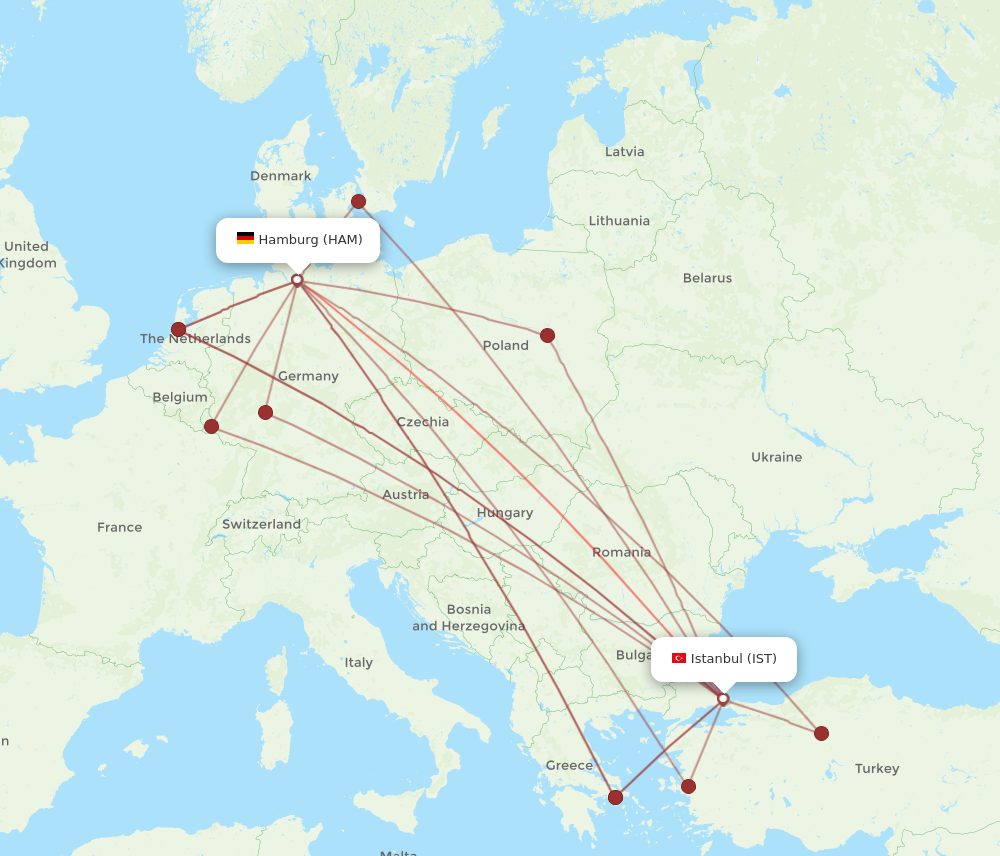 HAM to IST flights and routes map