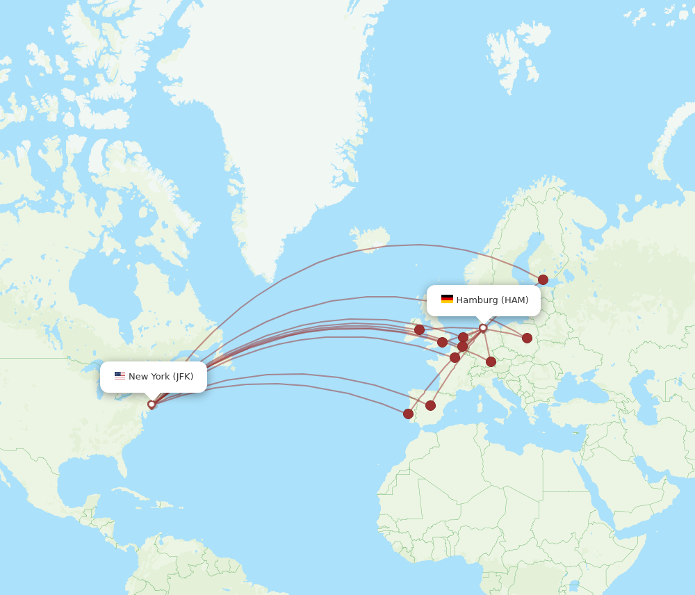 HAM to JFK flights and routes map