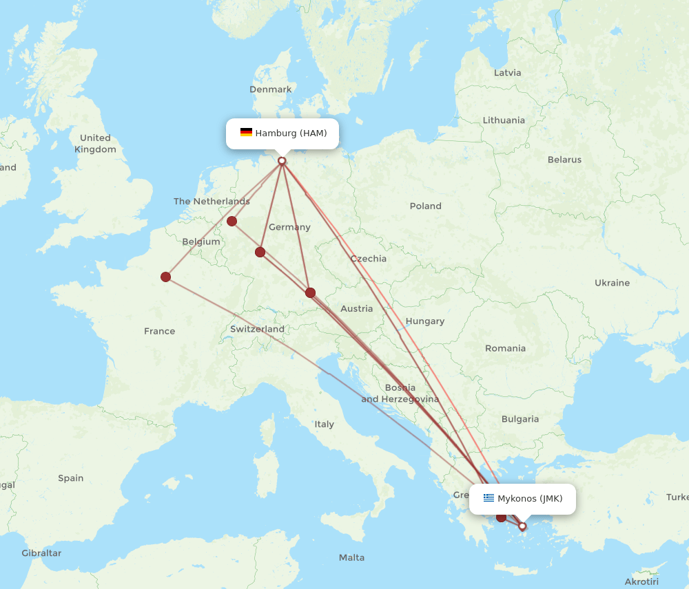 HAM-JMK flight routes